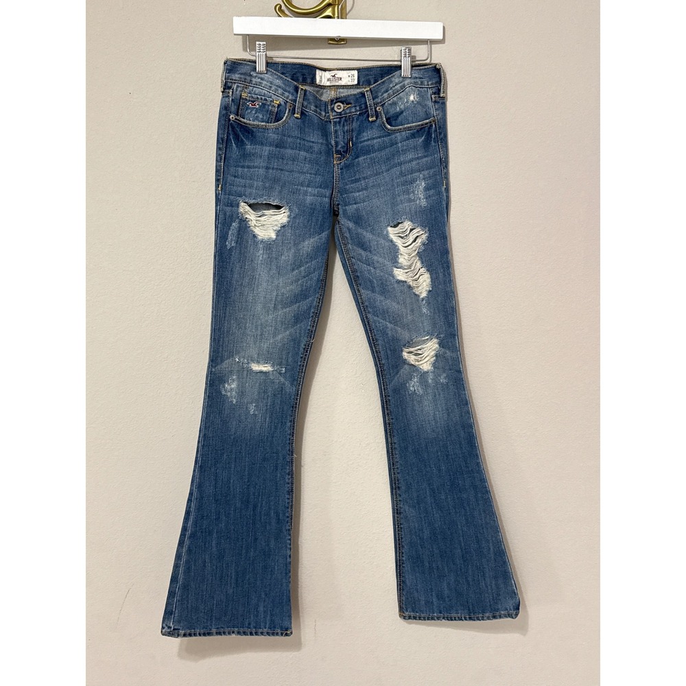 Hollister Cali Flare Jeans Womens 3R 26x33 Blue Distressed Low Rise Denim